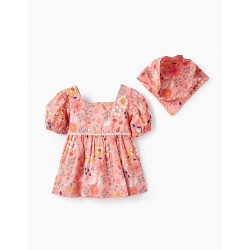 COTTON HAIR SCARF + BLOUSE FOR BABY GIRL 'FLORAL', PINK
