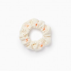 ELASTIC SCRUNCHIE WITH ENGLISH EMBROIDERY FOR BABY AND GIRL, WHITE/ORANGE