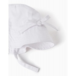 TWILL HAT WITH BOW FOR BABY AND GIRL, WHITE