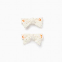 PACK 2 HOOKS WITH BOW WITH ENGLISH EMBROIDERY FOR BABY AND GIRL, WHITE