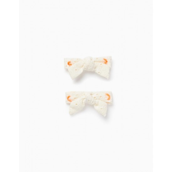HOOK WITH BOW WITH ENGLISH EMBROIDERY FOR BABY AND GIRL, WHITE/ORANGE