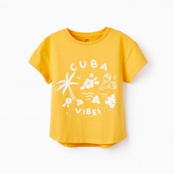 GIRL'S COTTON T-SHIRT 'CUBA VIBES', YELLOW
