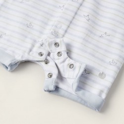 SHORT SLEEVE JUMPSUIT FOR NEWBORN 'SWALLOWS', WHITE/BLUE/GREEN