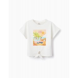 COTTON T-SHIRT WITH KNOT FOR GIRLS 'CUBA', WHITE