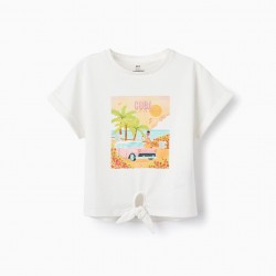 COTTON T-SHIRT WITH KNOT FOR GIRLS 'CUBA', WHITE
