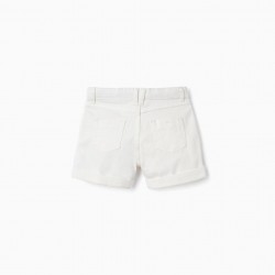 COTTON TWILL SHORTS FOR GIRLS, WHITE