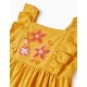 COTTON AND LINEN DRESS WITH EMBROIDERY AND BEADS FOR GIRL, YELLOW