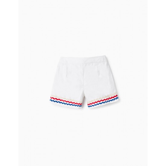 COTTON SHORTS WITH WAVY STRIPES FOR GIRLS 'YOU&ME', WHITE