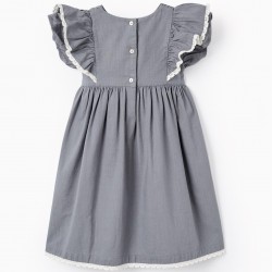 COTTON RUFFLE AND LACE DRESS FOR GIRL 'B&S', BLUE