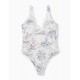 UPF 80 SWIMSUIT WITH FLOWERS FOR ADULT 'YOU&ME', WHITE