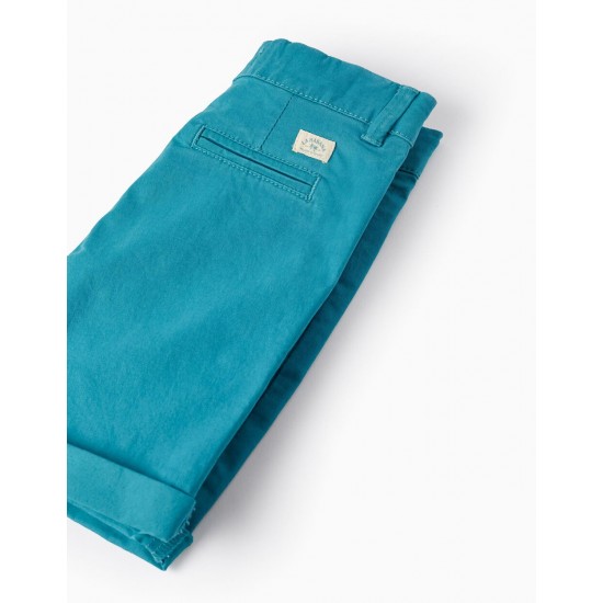 COTTON CHINO SHORTS FOR BABY BOYS, TURQUOISE