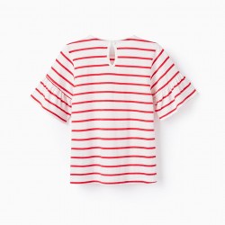 STRIPED T-SHIRT FOR GIRLS 'MINNIE MOUSE', WHITE/RED