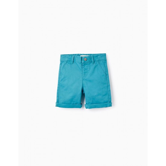 COTTON CHINO SHORTS FOR BABY BOYS, TURQUOISE
