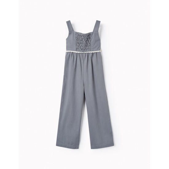 COTTON JUMPSUIT WITH LACE FOR GIRL 'B&S', BLUE