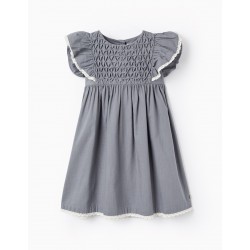 COTTON RUFFLE AND LACE DRESS FOR GIRL 'B&S', BLUE