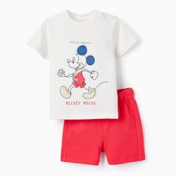 BABY BOY 'MICKEY' COTTON T-SHIRT + SHORTS, WHITE/RED