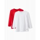 PACK OF 2 LONG SLEEVE T-SHIRTS FOR BOYS, RED/WHITE
