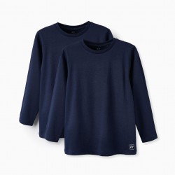 PACK OF 2 LONG SLEEVE T-SHIRTS FOR BOYS, DARK BLUE
