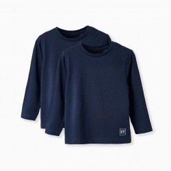 PACK OF 2 LONG SLEEVE T-SHIRTS FOR BABY BOYS, DARK BLUE