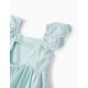 COTTON DRESS WITH ENGLISH EMBROIDERY FOR GIRLS, AQUA GREEN
