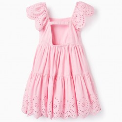 COTTON DRESS WITH ENGLISH EMBROIDERY FOR GIRLS, PINK
