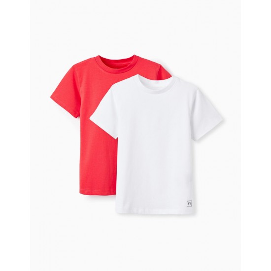 PACK 2 SHORT SLEEVE T-SHIRTS FOR BOYS, RED/WHITE