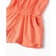 SHORT COTTON JUMPSUIT FOR GIRL, CORAL