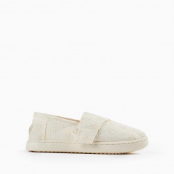 ESPADRILLES WITH ENGLISH EMBROIDERY FOR GIRL, WHITE