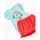T-SHIRT + SHORTS FOR BABY GIRLS 'CUBA', RED/AQUA GREEN