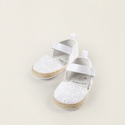 ESPADRILLES WITH ENGLISH EMBROIDERY FOR NEWBORN GIRLS, WHITE