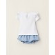 SET OF 3 PIECES FOR NEWBORN GIRLS' 'SEAHORSE', WHITE/BLUE