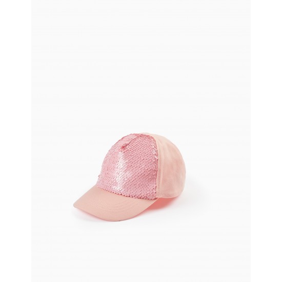 COTTON SEQUINED CAP FOR GIRL, PINK