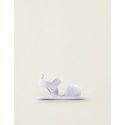 SANDALS WITH FLORAL EMBROIDERY FOR NEWBORN, WHITE