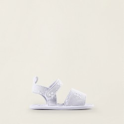 SANDALS WITH FLORAL EMBROIDERY FOR NEWBORN, WHITE