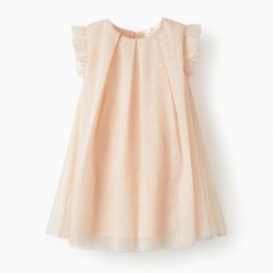 TULLE AND COTTON DRESS FOR BABY GIRL 'SPECIAL DAYS', LIGHT PINK