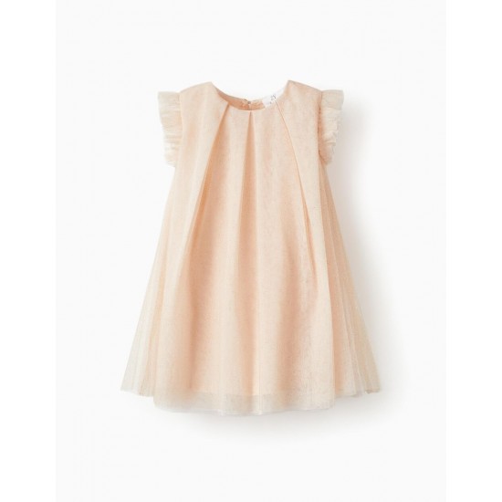 TULLE AND COTTON DRESS FOR BABY GIRL 'SPECIAL DAYS', LIGHT PINK