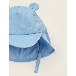 COTTON CAP WITH BRIM FOR NEWBORN AND BABY, BLUE