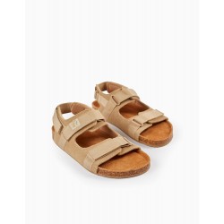 LEATHER SANDALS FOR BOYS, BEIGE