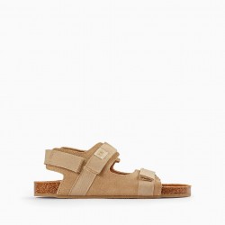 LEATHER SANDALS FOR BOYS, BEIGE