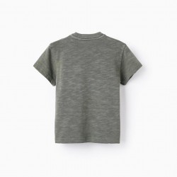 COTTON T-SHIRT WITH POCKET FOR BABY BOY, GREEN