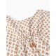 KAFTAN STYLE TUNIC WITH FLORAL PATTERN, WHITE/BROWN