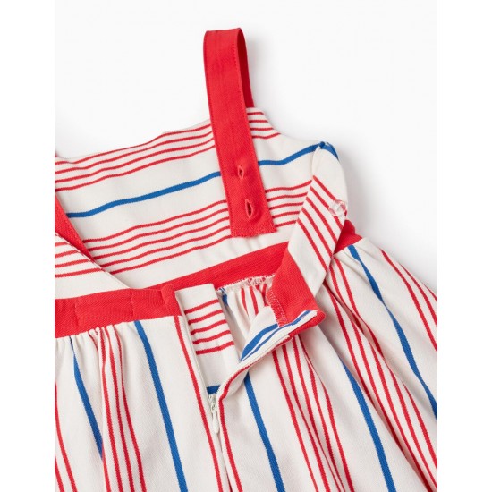 STRIPED STRAPPY DRESS FOR GIRLS, WHITE/RED/BLUE