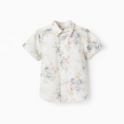 FLORAL COTTON BABY SHIRT FOR BABY BOY 'YOU&ME', WHITE