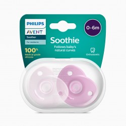 2 SOOTHIE SILICONE PACIFIERS PHILIPS AVENT PINK 0-6M