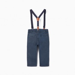 TWILL PANTS WITH SUSPENDERS FOR BABY BOYS, DARK BLUE
