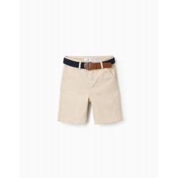 CHINO SHORTS WITH BELT FOR BOYS, BEIGE