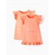 PACK 2 COTTON SLEEVE SLEEVE T-SHIRTS FOR BABY GIRL 'SUN', CORAL