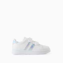 GIRL'S STRIPED SNEAKERS, WHITE/IRIDESCENT
