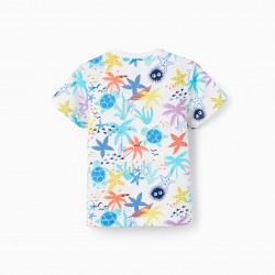 COTTON T-SHIRT WITH MOTIF FOR BABY BOY 'SEA & PALM TREES', MULTICOLOR