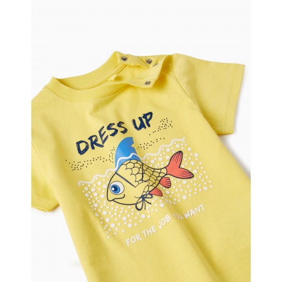 COTTON T-SHIRT WITH PRINT FOR BABY BOY 'DRESS-UP', YELLOW